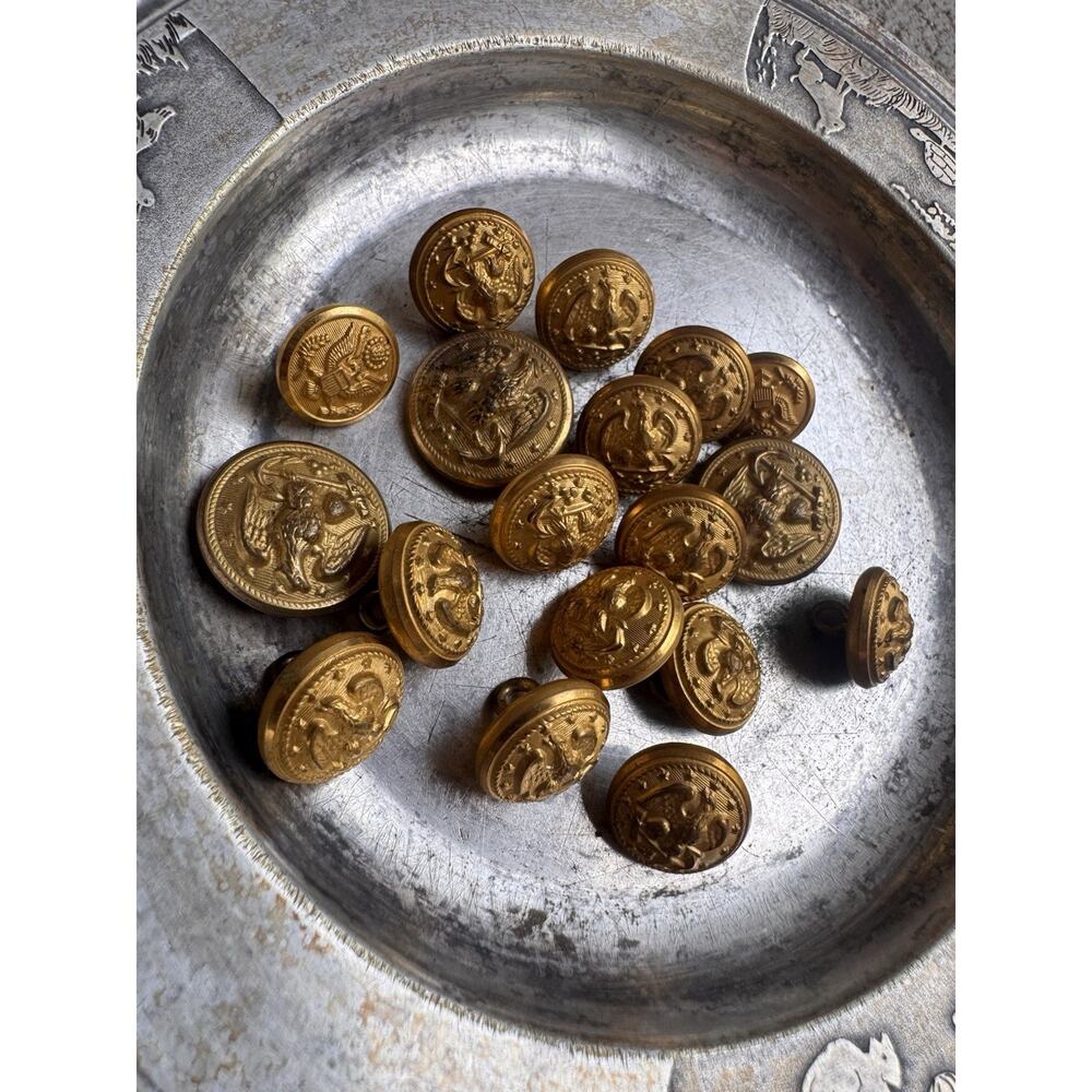 Antique Jacob Reed & Sons Military Buttons Brass Eagle Uniform Lot Mixed Sizes